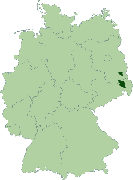 Geografska lokacija Lužiških Srbov znotraj Nemčije