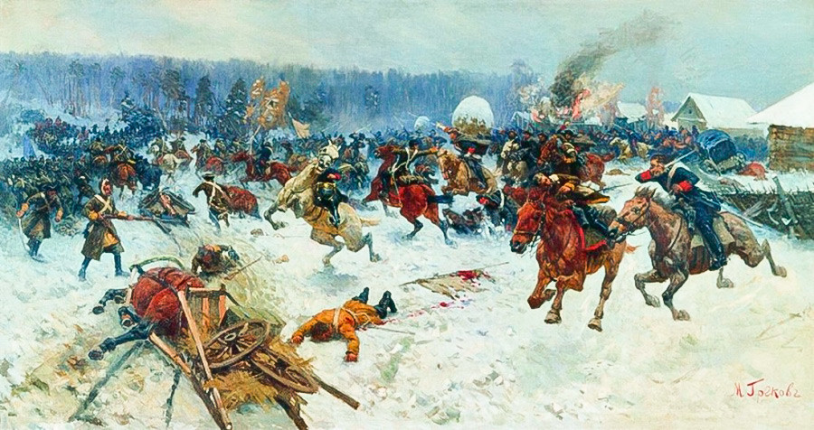 Руски драгуни нападају Швеђане крај села Ерестфер 29. децембра 1701.