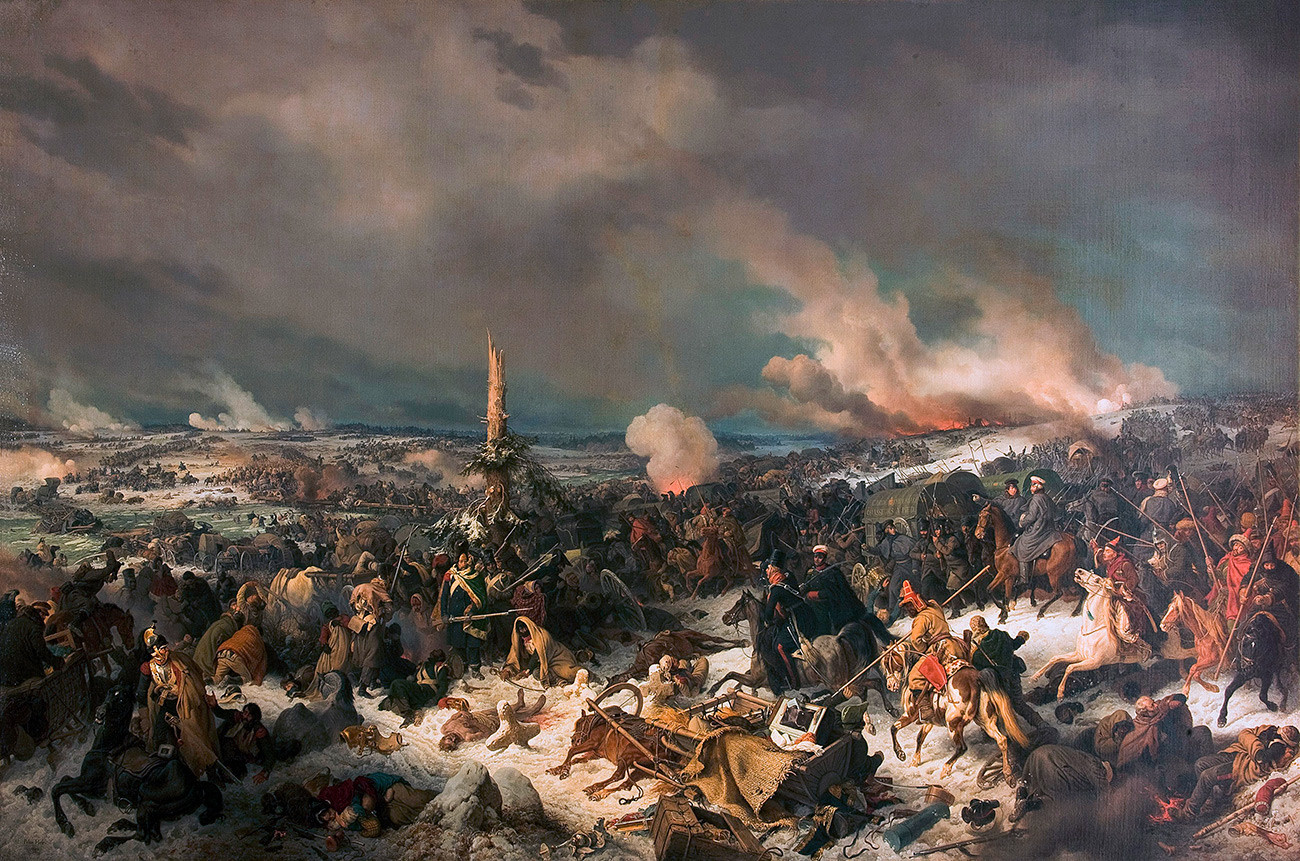 1812年11月29日にベレジナ川を渡っている兵士たち。