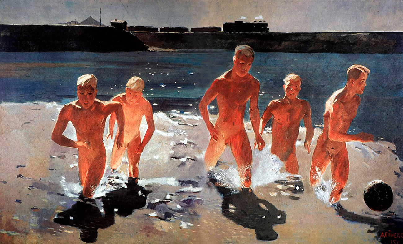 アレクサンドル・デイネカ(1899-1969)、ソ連の画家と彫刻家。「水の中から走り出している若い男性たち」