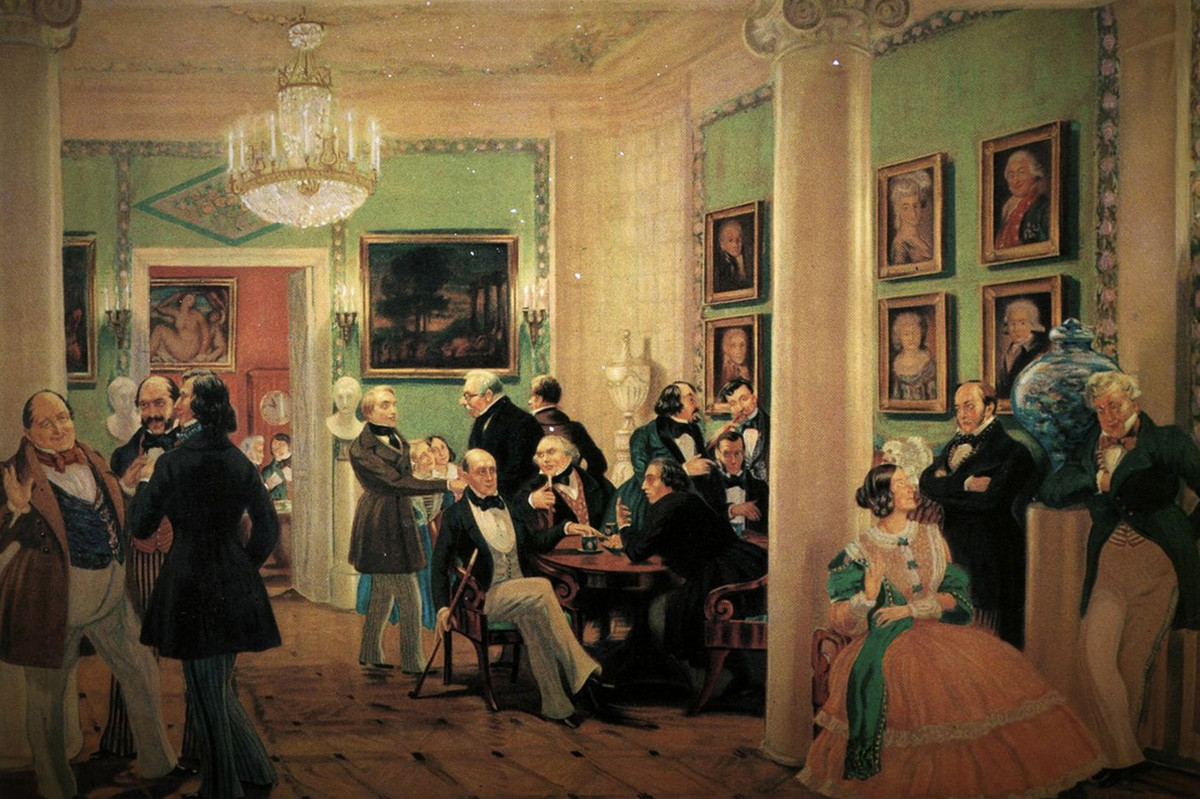 In Moscow living room, in the 1840s. Boris Kustodiev.
