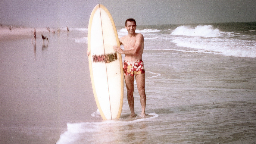 Nikolai Popov on his favorite surfing spot. Indian River Inlet, Maryland (1972-1974)