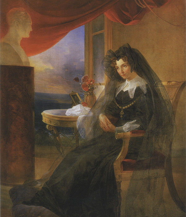 “Isabel Alexéievna, de luto, contempla el busto de su marido fallecido”, Piotr Basin, 1831