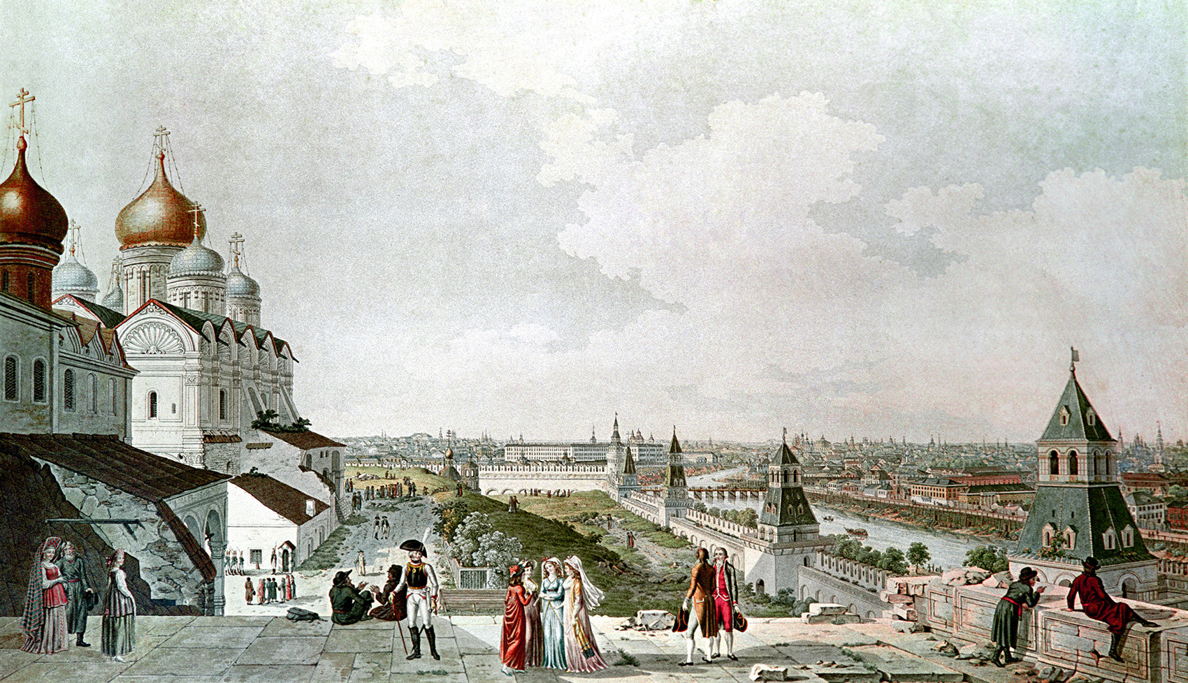 A view of Moscow from the balcony of the Emperor's Palace. An engraving by an unknown artist after the painting by Gerard De La Barth, 1800s. The State History Museum, Moscow.