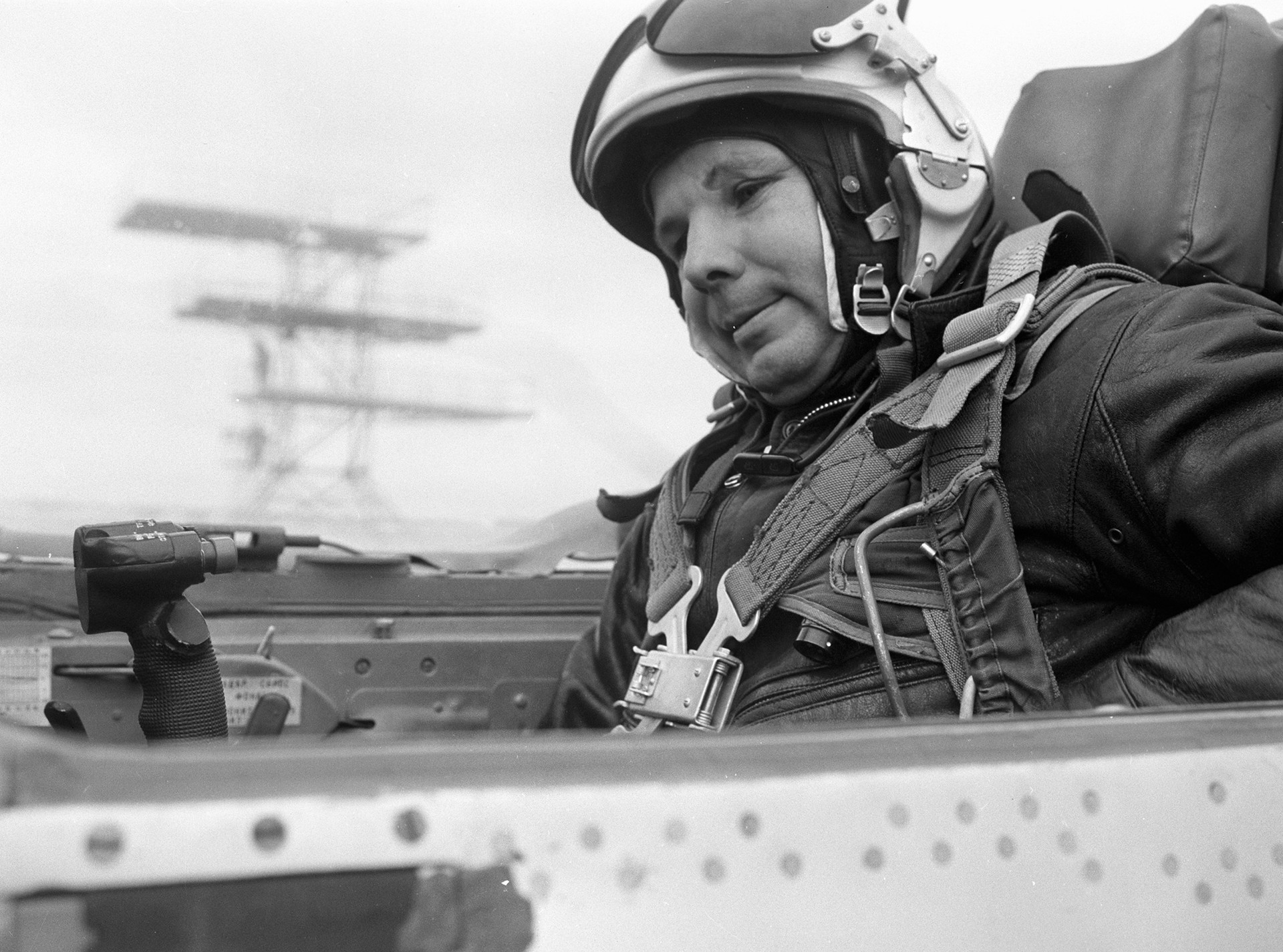 Gagarin preparing for the flight on a MIG-21.