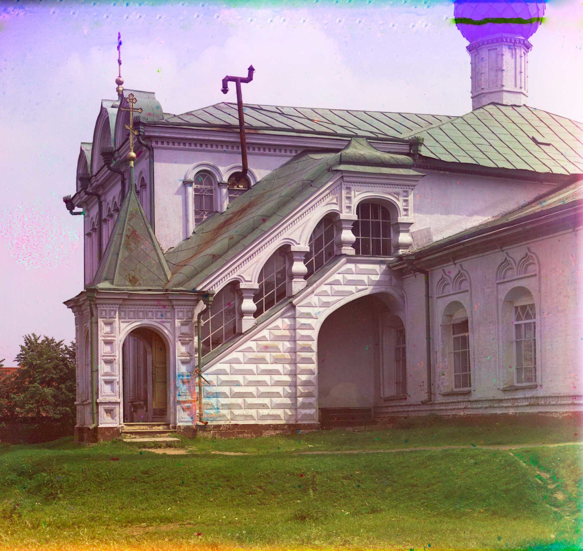 Church of St. Nicholas. North facade with stairway to Chapel of St. Nicholas. Summer 1911.