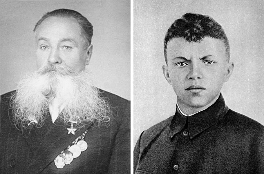 Held der Sowjetunion Alexej Iwanowitsch Otstawnow (links) und Held der Sowjetunion Alexander Matwejewitsch Matrossow (rechts)