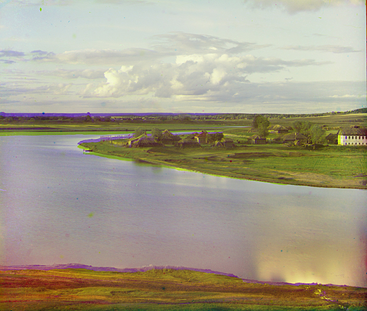 View northwest from Luzhetsky Monastery toward meadows over Moscow River. Summer 1911.
