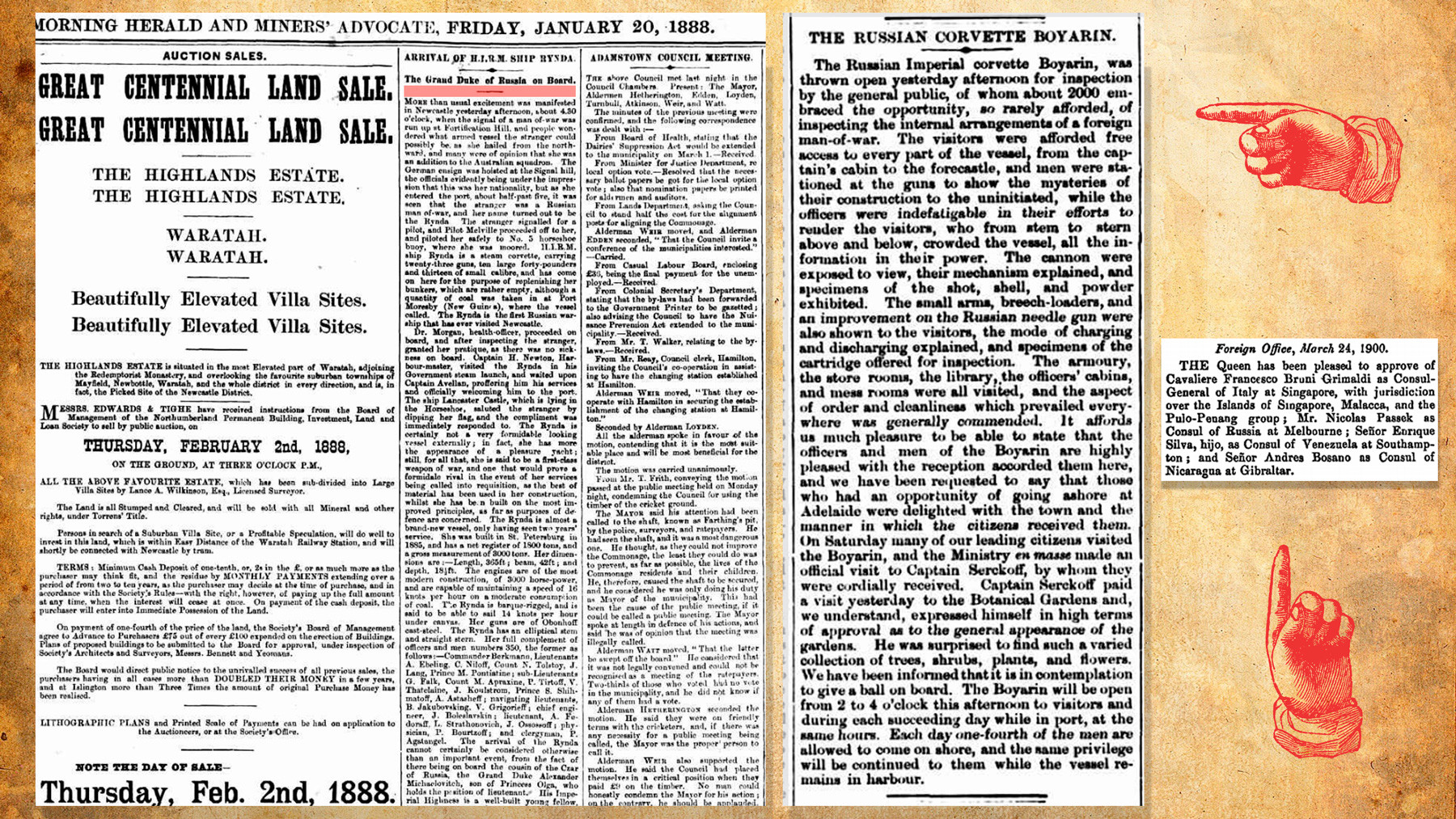 Australian newspapers with articles about visits of the Russian ships
