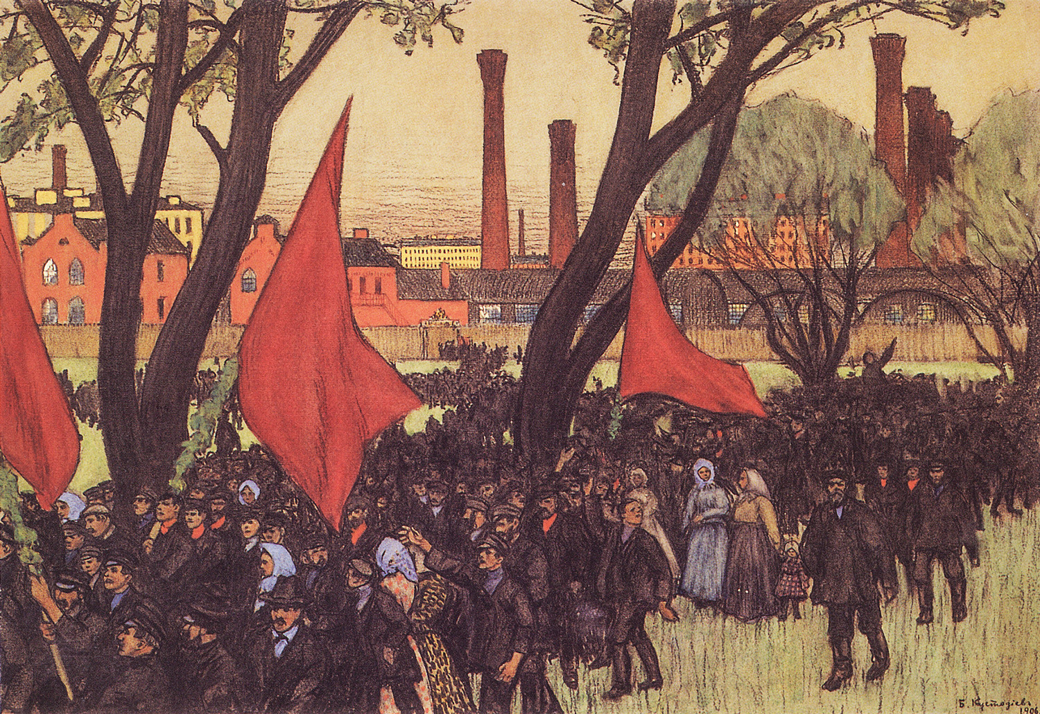 The May 1st demonstration of 1906, portrayed by a Russian artist Boris Kustodiev.