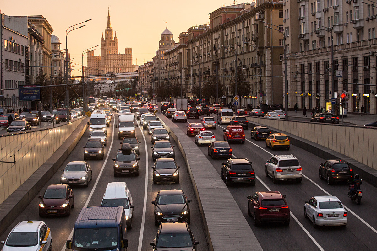 Heavy traffic in Bolshaya Sadovaya Street.