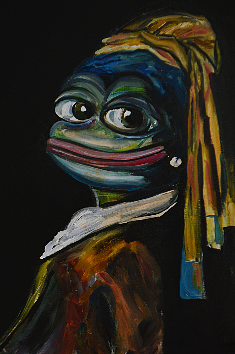 Pepe with a Pearl Earring (based on Girl with a Pearl Earring by Jan Vermeer).