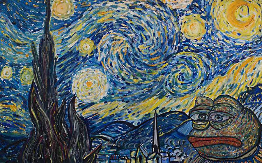 Pepe the Frog Starry Night (based on Starry Night by Vincent Van Gogh). 