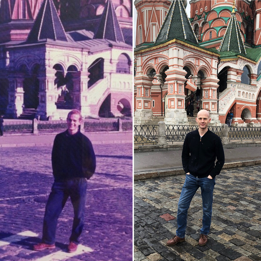 Ендру Бајрон на Црвеном тргу. Лево – почетак 1990-их, десно – 2019. година. 