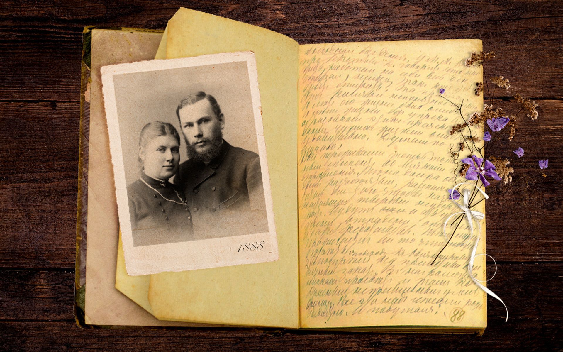Лав Толстој со сопругата Софија, 1888 година, дневникот на Лав Толстој.
