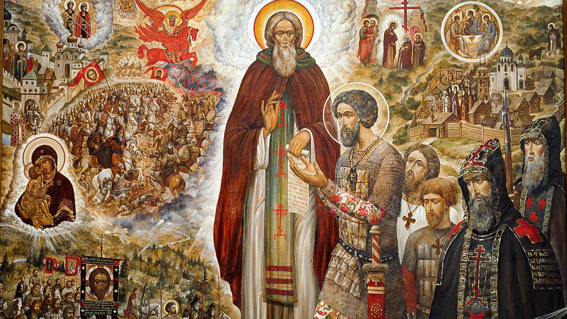 20世紀に神父のセルゲイ・セマコフによって描かれたイコン「ラドネジの聖セルギイと聖ドミートリー・ドンスコイ」。