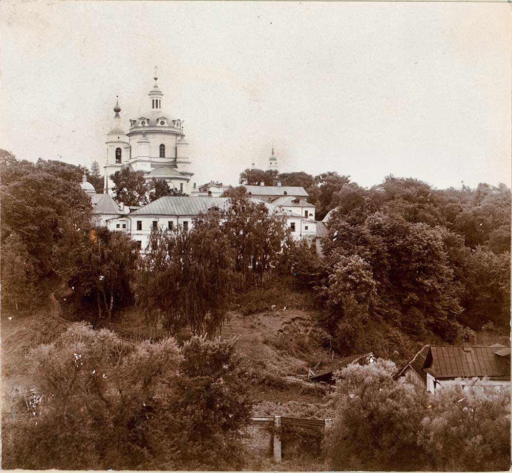 St. Nicholas-Chernoostrovsky Convent. Cloisters, Cathedral of St. Nicholas & bell tower. Southeast view. Summer 1912