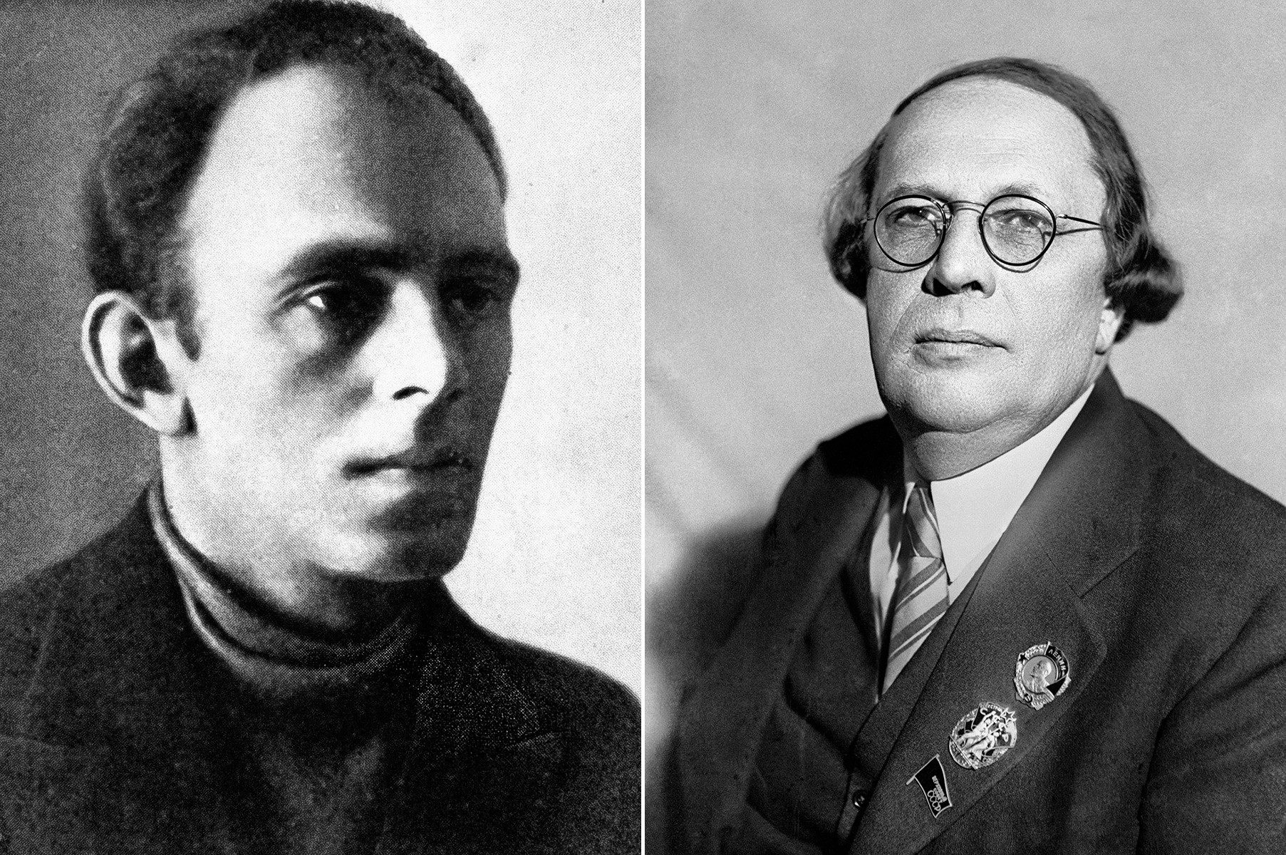 詩人オシップ・マンデリシュターム（左）とソ連の作家、アレクセイ・トルストイ（右）。