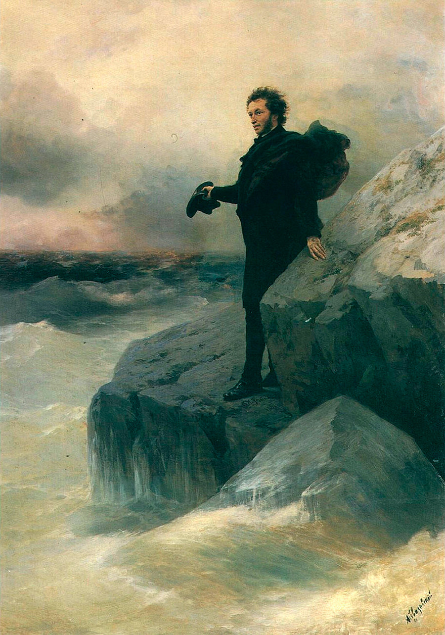 プーシキンと海の別れ。画家：イリヤ・レーピン、イヴァン・アイヴァゾフスキー、1877年。