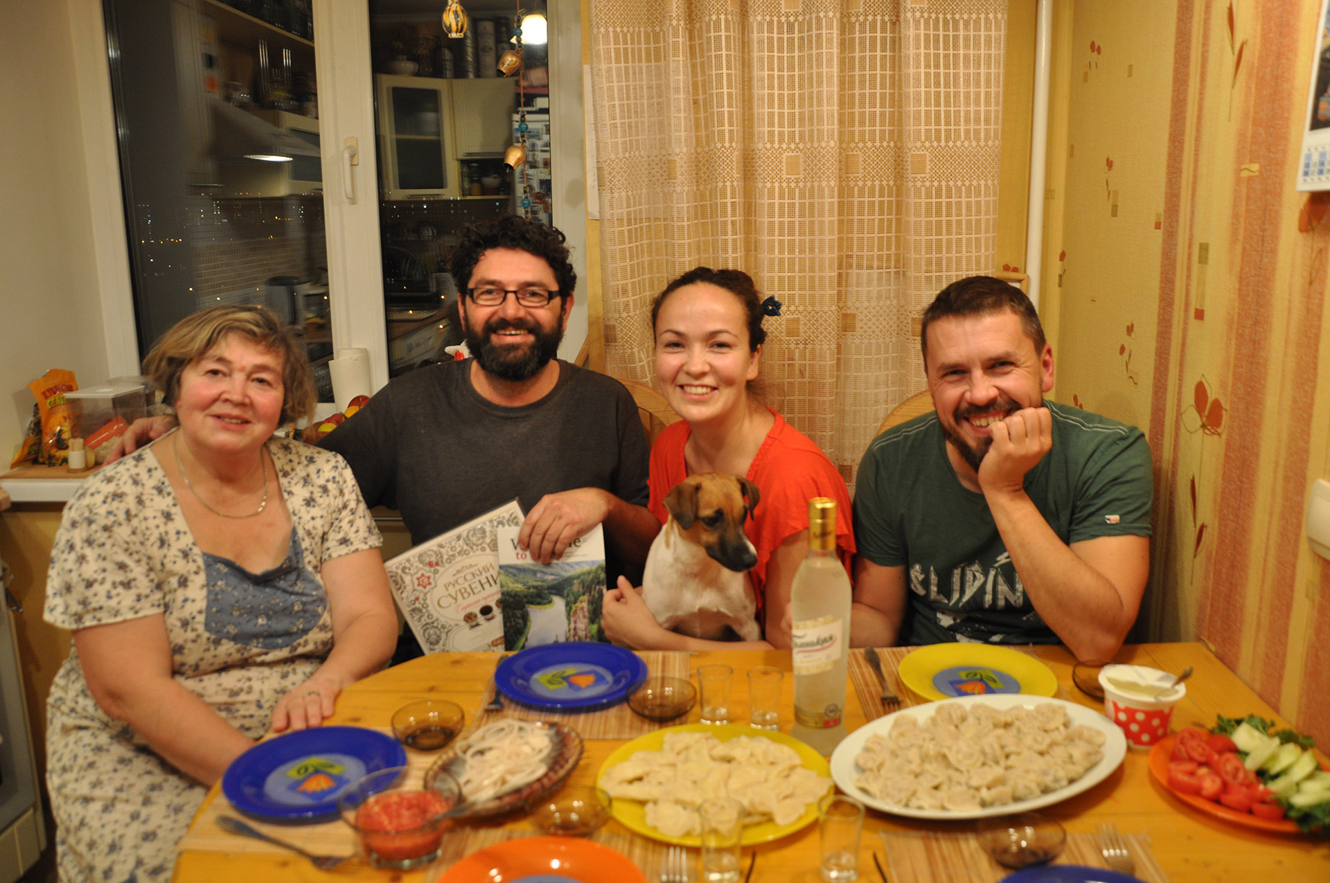 Birthday dinner with my Russian 'family'. On the table, the pelmeni I helped to prepare