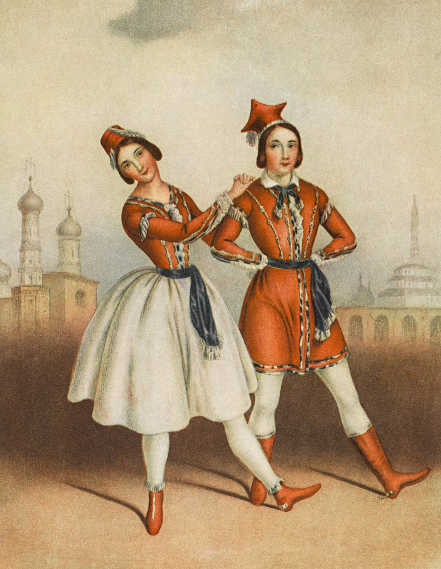 CARLOTTA GRISI (Caronne Adele Josephine Marie Grisi) penari balet Italia, terlihat di sini bersama Jules Perrot di 'La Polka'1819 - 1899.