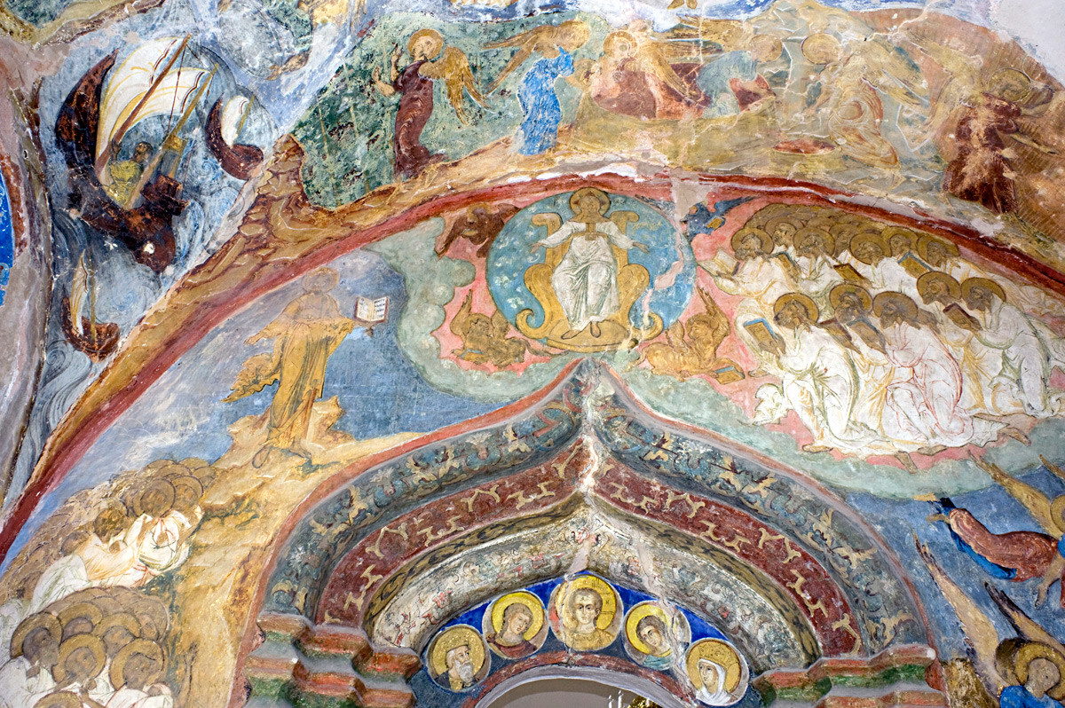 St. Kirill Belozersk Monastery. Dormition Cathedral, north gallery. East wall with fresco of Christ 