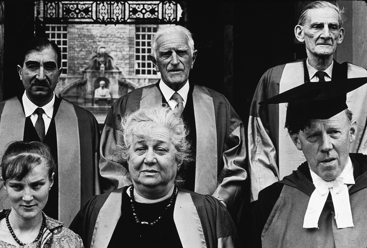 Anna Akhmatova (front row center) after receiving an honorary degree, Oxford, June 7, 1965