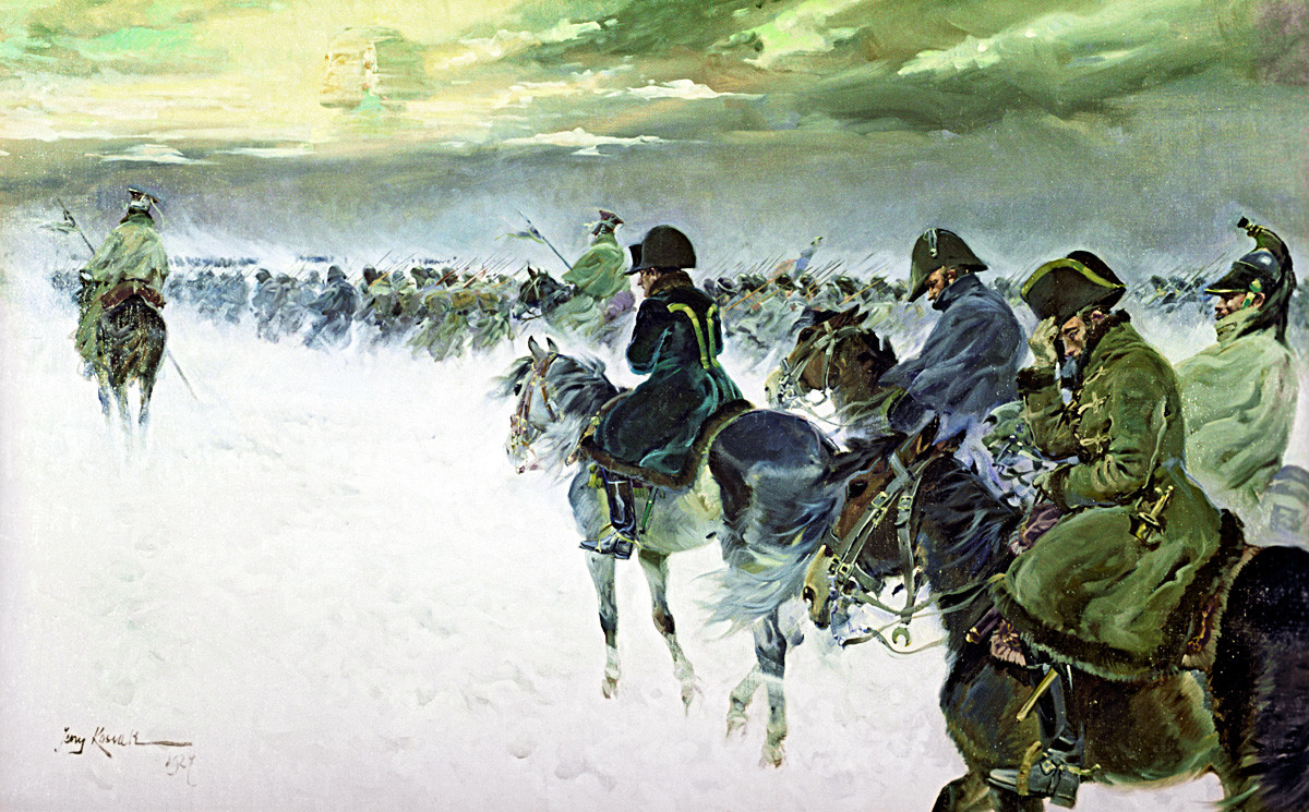 Jerzy Kossak. Napoleon Retreating from Moscow
