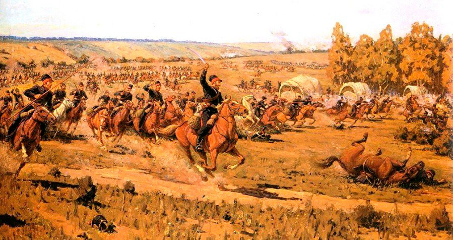 Solomon Zalikhman. Cossacos de Platov atacam retaguarda do Exército francês