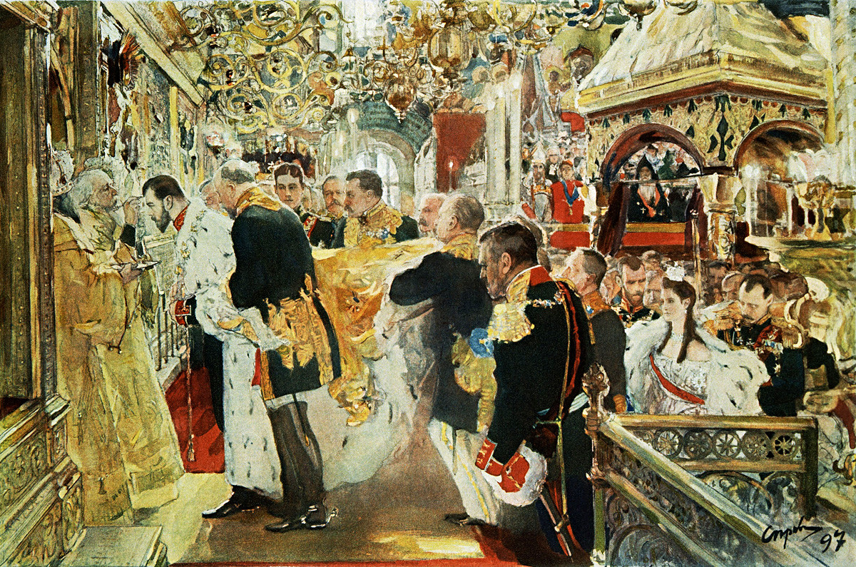 'The anointment of Nicholas II in the Dormition Cathedral in Moscow' by Valentin Serov