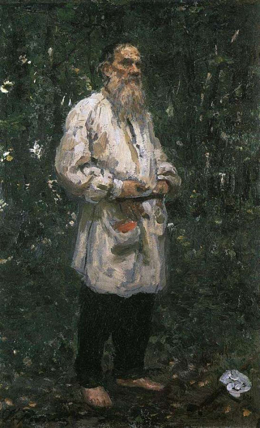 “Lev Tolstói descalço”. Estudo para retrato homônimo, 1891.