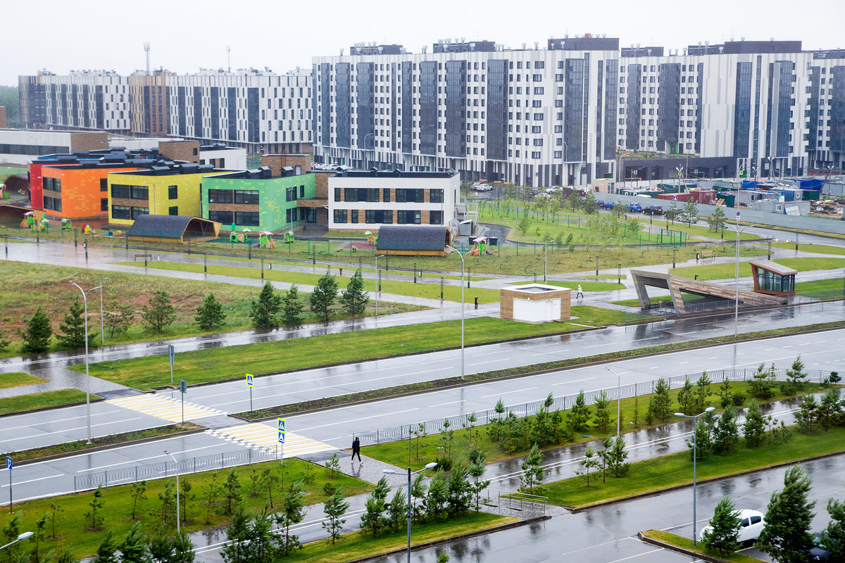 The view from Technopark on apartment blocks.