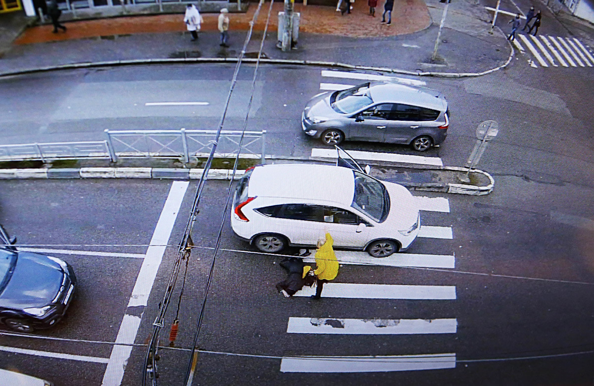 A surveillance camera image displayed on the monitors at the Safe City situations center in Kaliningrad. The center was open for the 2018 FIFA Word Cup Russia.