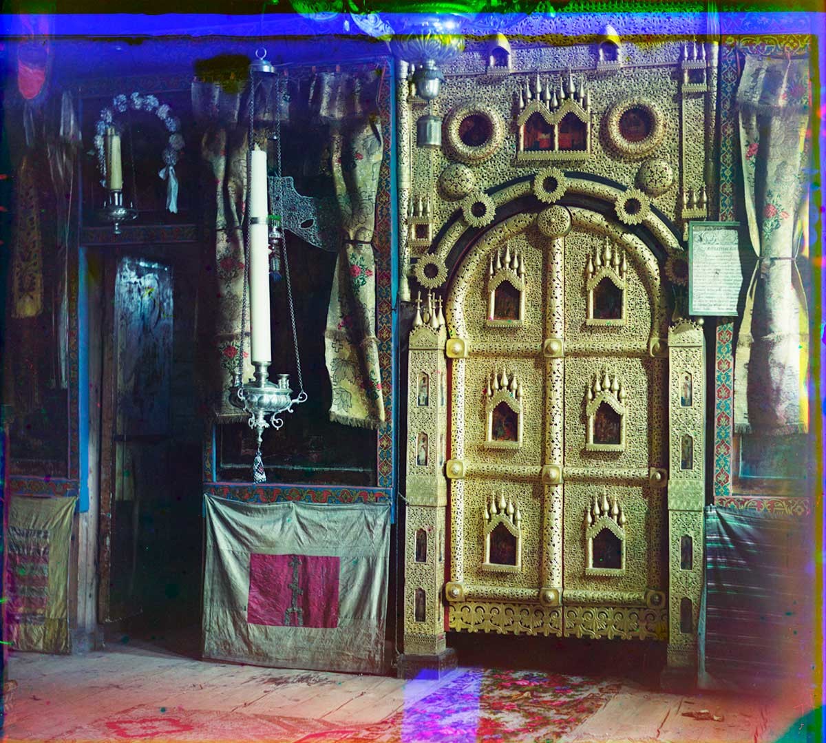 Church of St. John the Divine on the Ishnya. Interior, with icon screen Royal Gate (copy of original).  Summer 1911