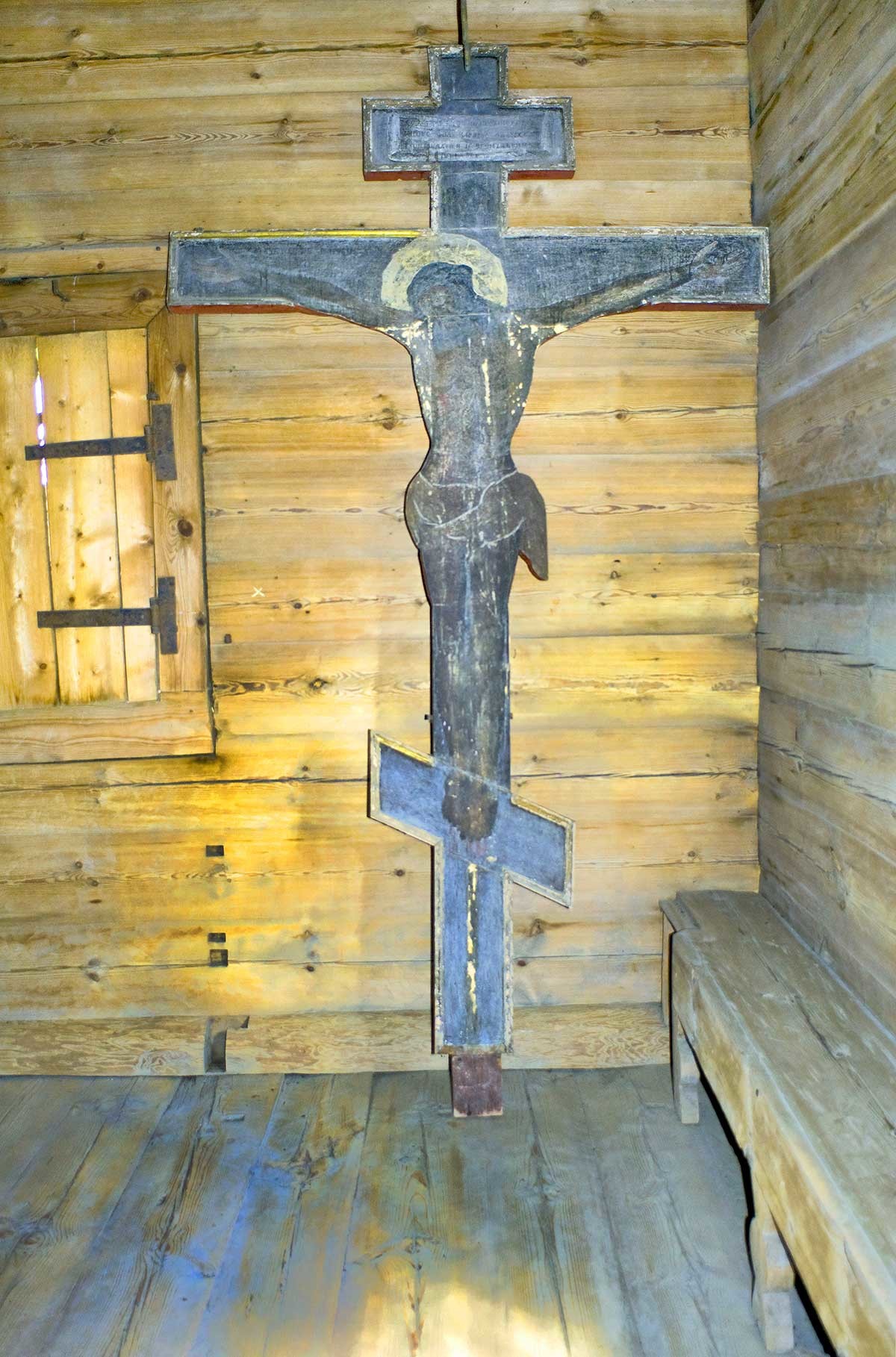 Church of St. John the Divine on the Ishnya. Interior, apse (altar space) with wooden crucifix visible in Prokudin-Gorsky's photograph. July 8, 2019