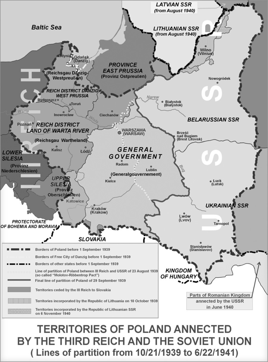 La Pologne occupée par l'Allemagne nazie (Troisième Reich) et l'URSS (21/10/1939-22/06/1941) 