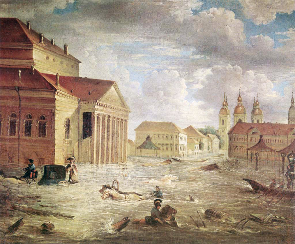 The Flood of 1824 in the square at the Bolshoi Kamenny Theatre by Fyodor Alekseyev