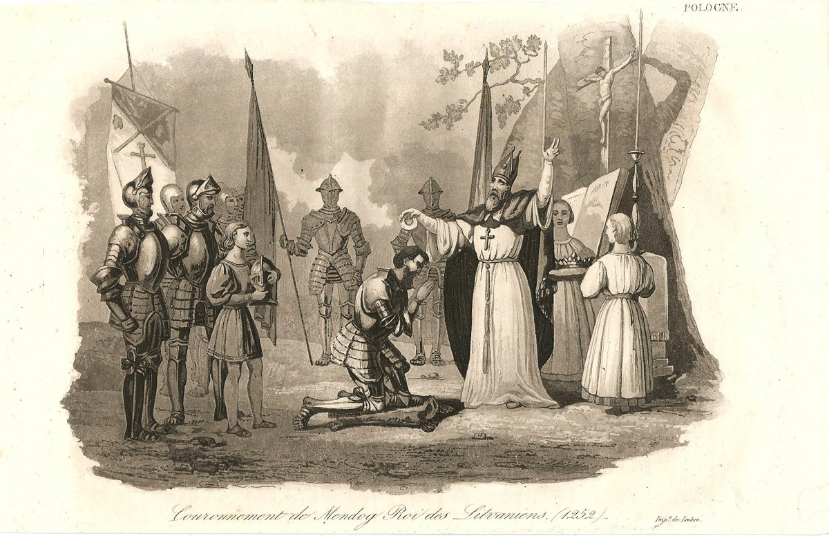 Kronanje Mingaugasa (gravura iz knjige Leonarda Chodźka, 1824)