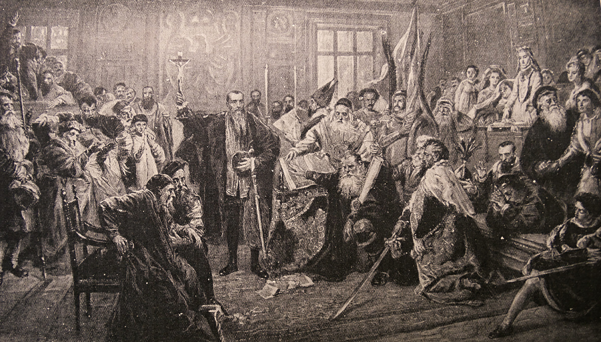 Gravura na kojoj je prikazana vjerska proslava Saveza Poljske i Litve, 16. st.