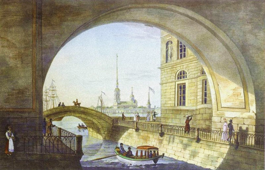 Blick auf die Eremitage-Brücke, 1820er Jahre