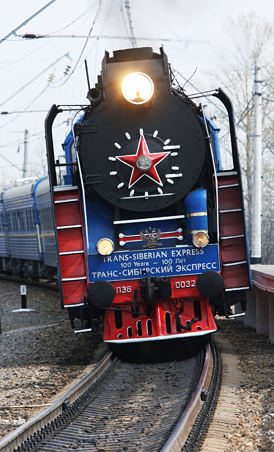 The locomotive of Russia's Golden Eagle tourist train. 