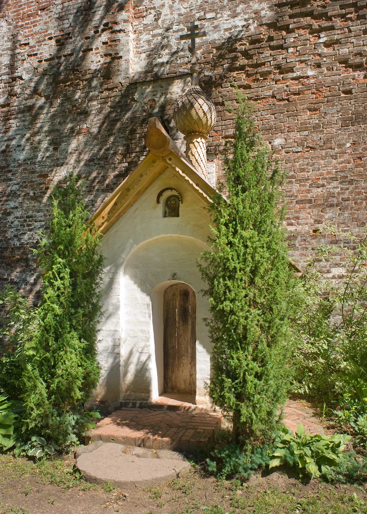 Monastery of Sts. Boris & Gleb. Restored shrine at cell of St. Irenarch. July 6, 2019