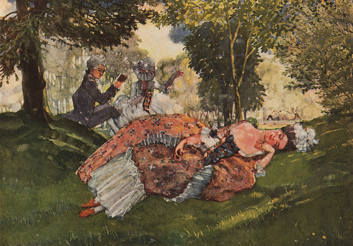 Junge Frau schlafend auf dem Gras, 1913