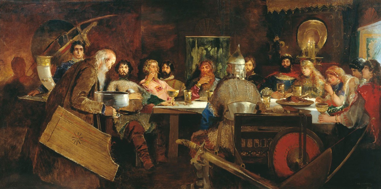 Bogatirji (vojščaki) za mizo kneza Vladimirja, Andrej Rjabuškin, 1888

