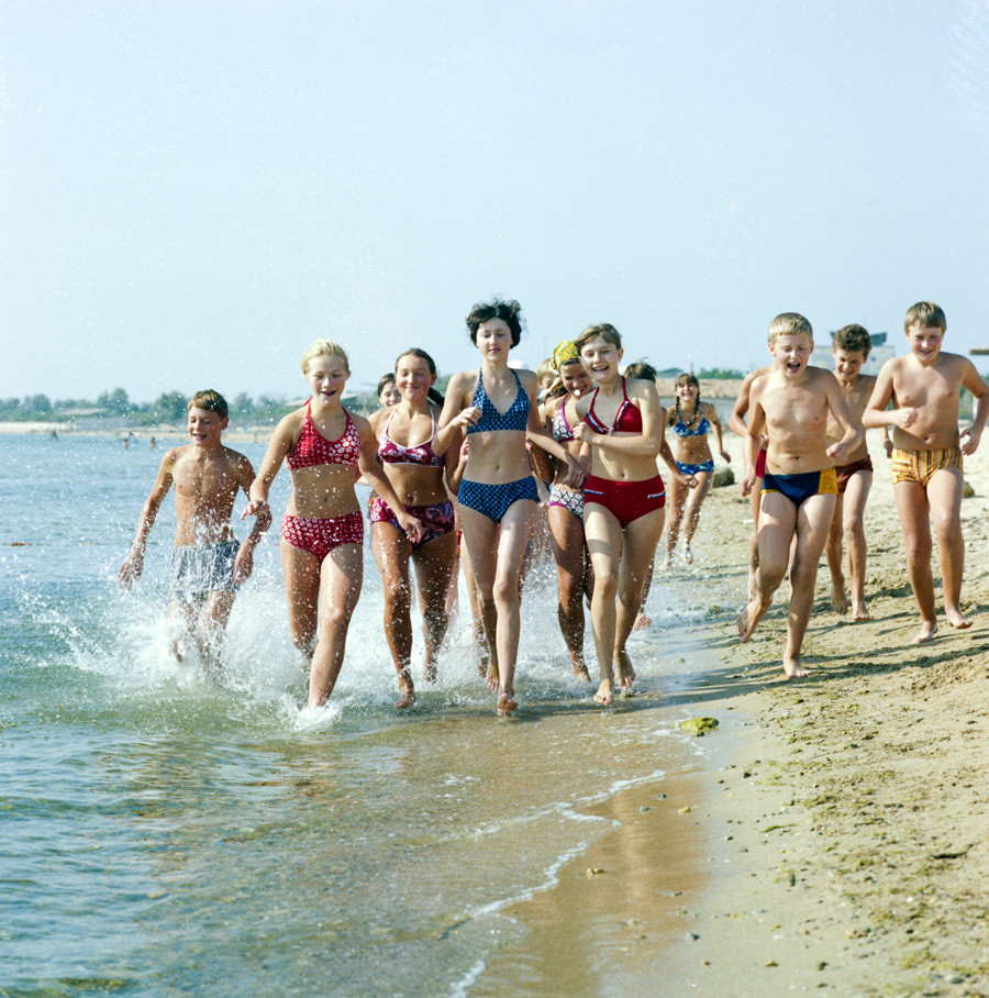 Bathers enjoy a sunny day at the Brigantina holiday centre in Anapa, Krasnodar Territory, 1982