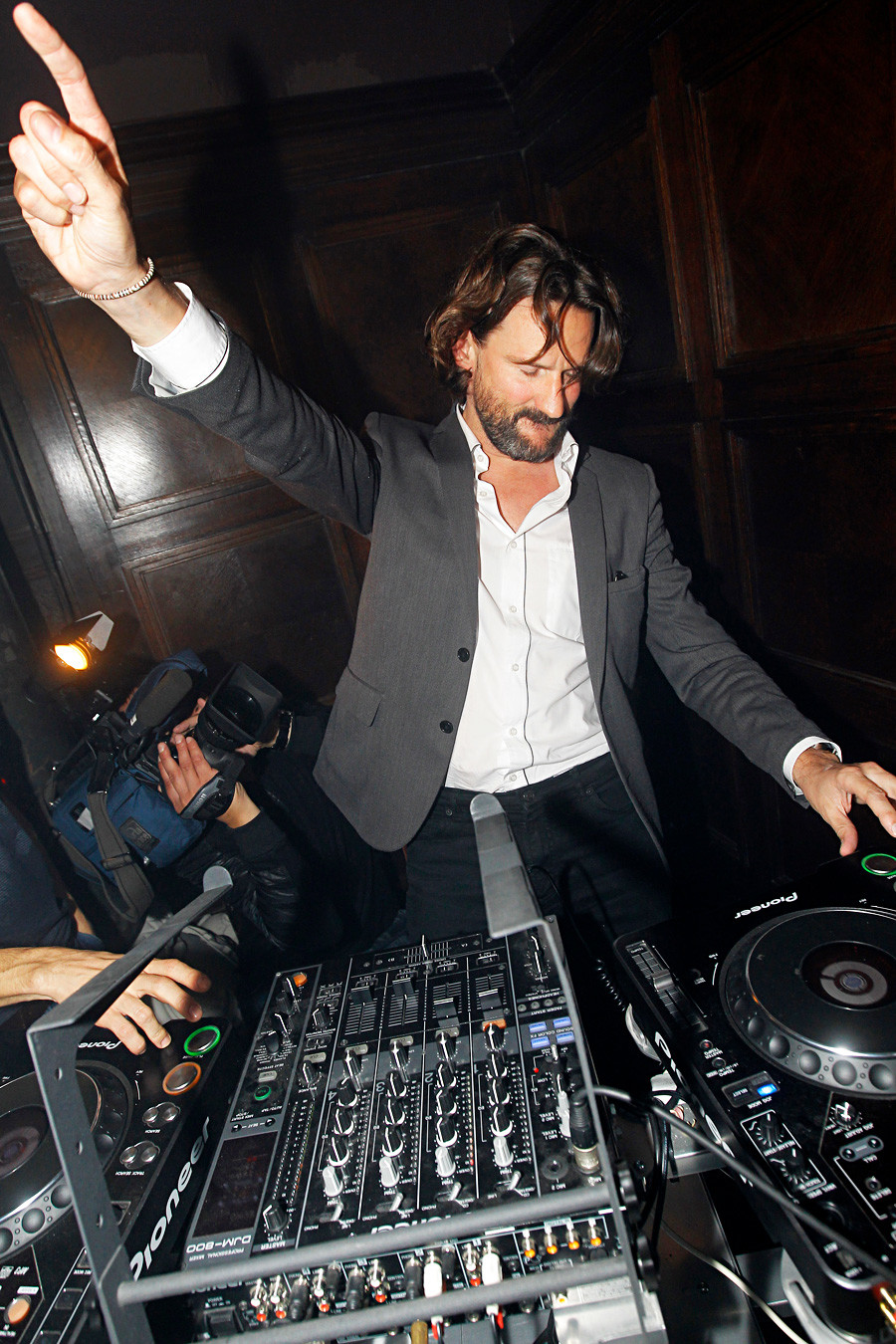 French writer Frederic Beigbeder playing his DJ-set at the Marusya restaurant in Moscow. 