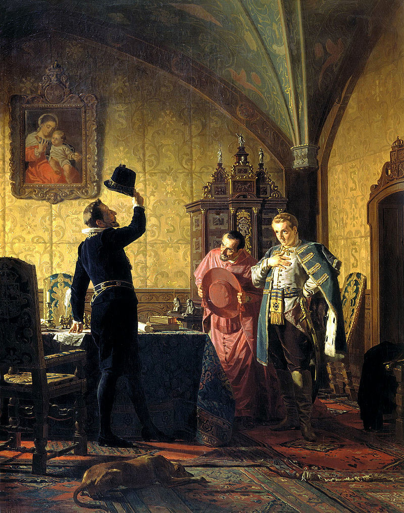 Nikolái Névrev. Dimitri I El Impostor jura a Sigismundo III la introducción del Catolocismo en Russia (1874)