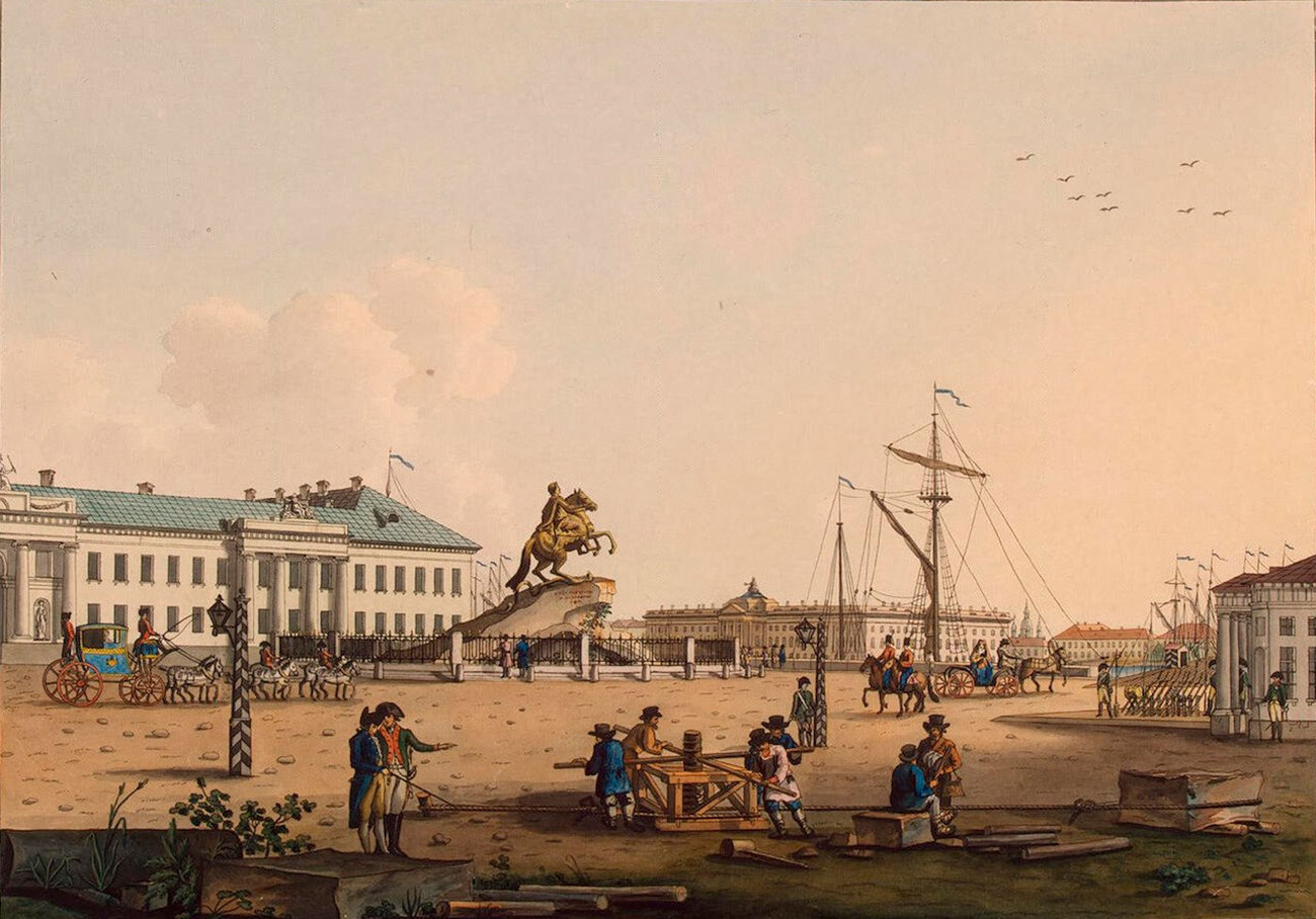 This engraving depicts how St. Petersburg was being built back in the 1700s.