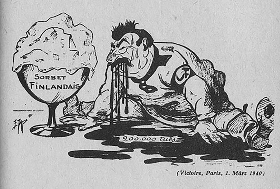 16. Una caricatura de la Guerra de Invierno entre la URSS y Finlandia (1939-1940): Stalin se ‘rompió’ los dientes al ‘comerse’ el sorbete finlandés.