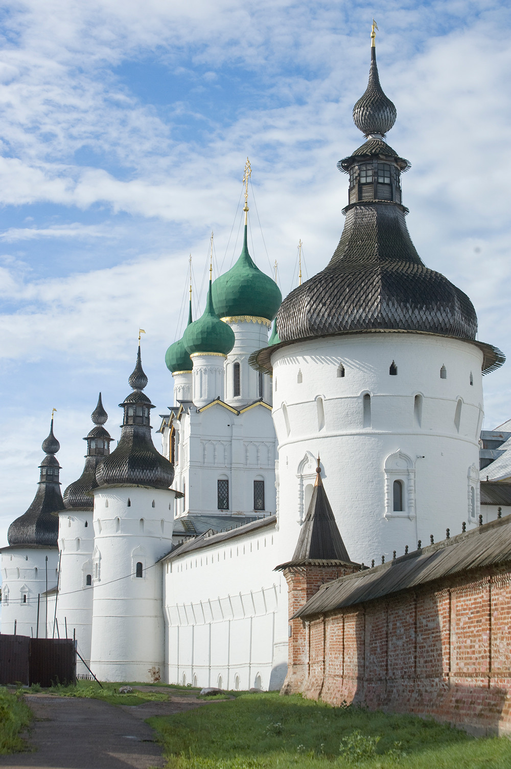 Rostov kremlin. West wall with Church of St. John the Divine over West Gate. Southwest view. July 2019